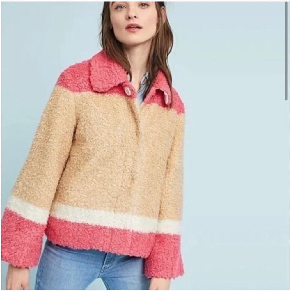 Anthropologie Colorblock Sherpa Teddy Coat